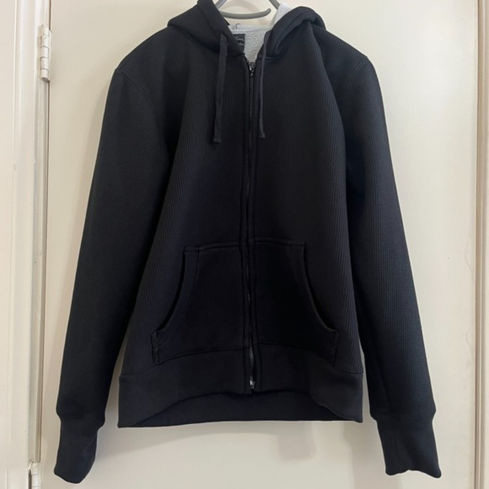 Women Y2K Thermal Waffle Knit Sherpa Lined Zip Hoodie Large Cozy Skater Normcore
